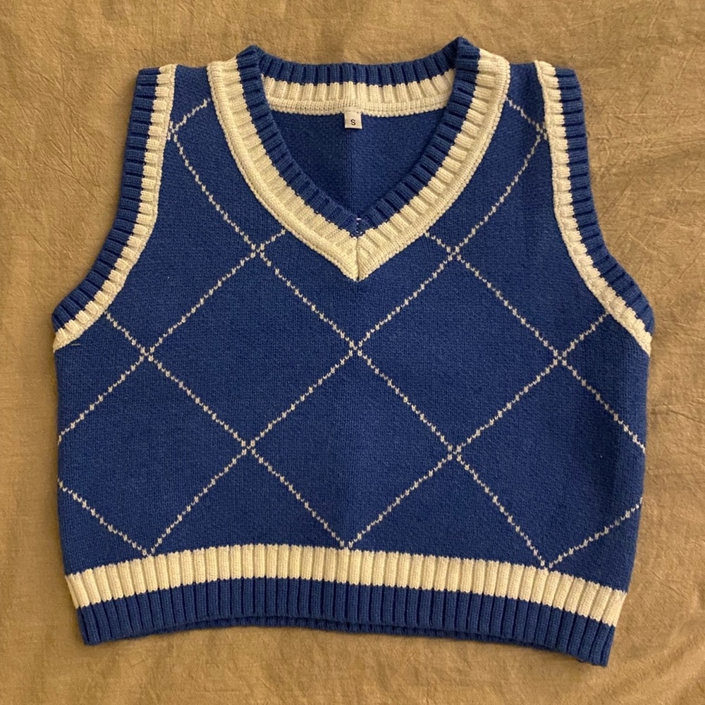 Blue Cropped Knit Vest Size Small